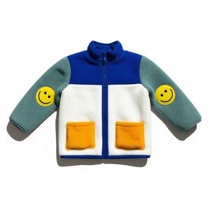 Old Navy Toddler 2T Sherpa Fleece Jacket Colorblock Smiley Patch Zip Up